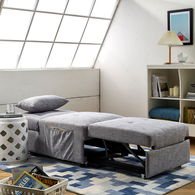 Folding Ottoman Sleeper Sofa Bed, 4 in 1 Function, Work as Ottoman, Chair ,Sofa Bed and Chaise Lounge for Small Space Living, Grey  (44” x 26” x 33”H)