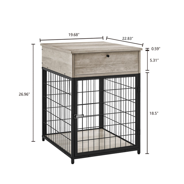 Furniture Style Wood Dog Crate End Table with Storage Console. Grey, 19.69'' W x 22.83'' D x 26.97'' H.