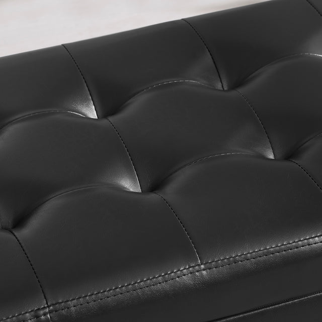 Faux Leather Upholstery Storage  Ottoman Bench Black