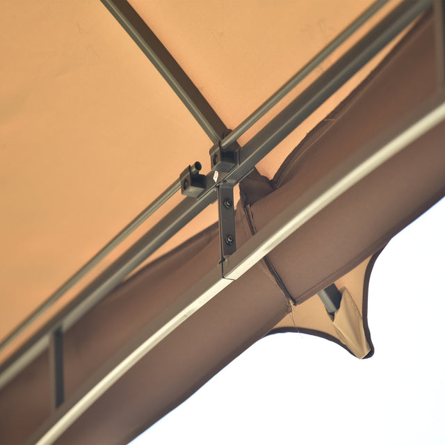TOPMAX 10ft W*12ft L Outdoor Double Vents Gazebo Patio Metal Canopy with Screen and LED Lights for Backyard, Poolside, Brown