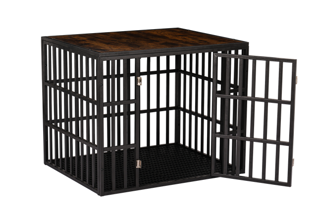 NEW HEAVY DUTY DOG CRATE FURNITURE FOR LARGE DOGS WOOD & STEEL DESIGN DOG CAGE INDOOR & OUTDOOR PET KENNEL 38X30X32INCH PET PLAYPEN WITH COVER METAL DOG FENCE CRATE BLACK