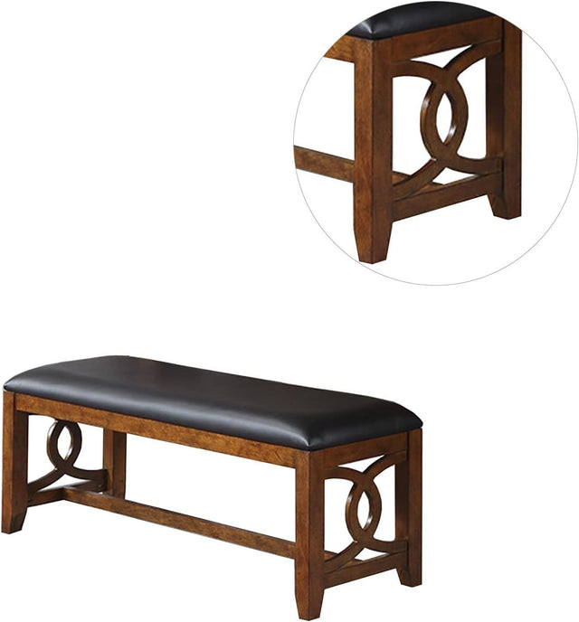 Contemporary Walnut Finish 1x Bench Dining Room Furniture Cushion Black Faux Leather Upholstered Bench Only.