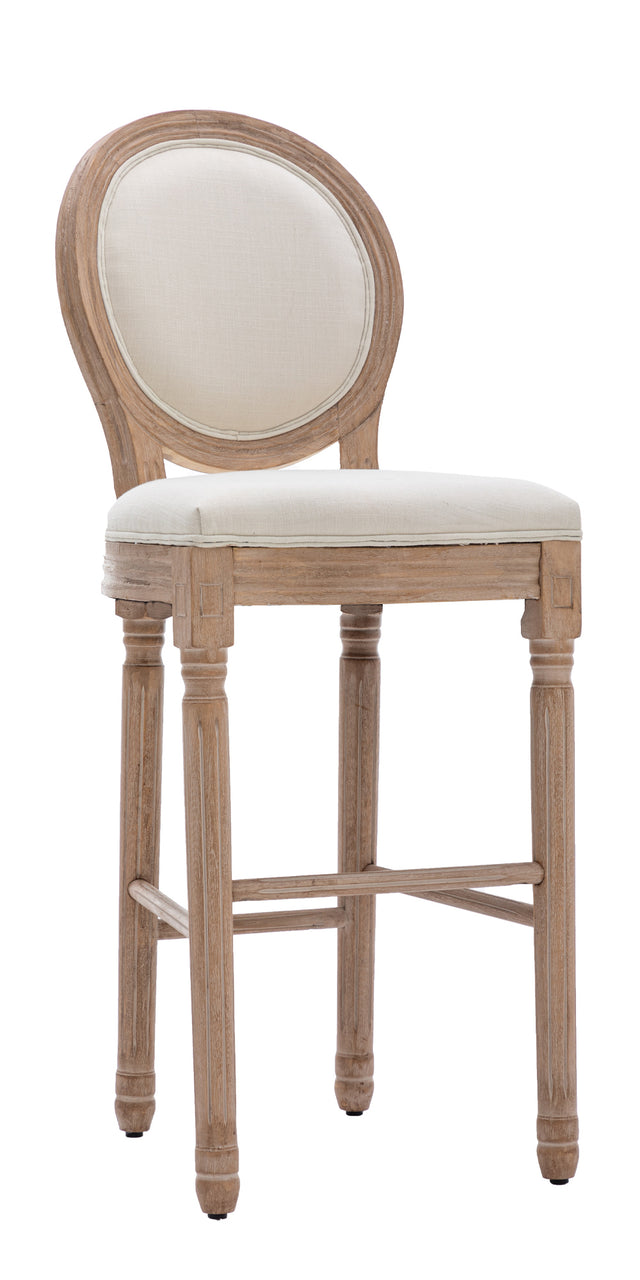 Hengming French Country Wooden Barstools  With Upholstered Seating , Beige and Natural ，Set of 2
