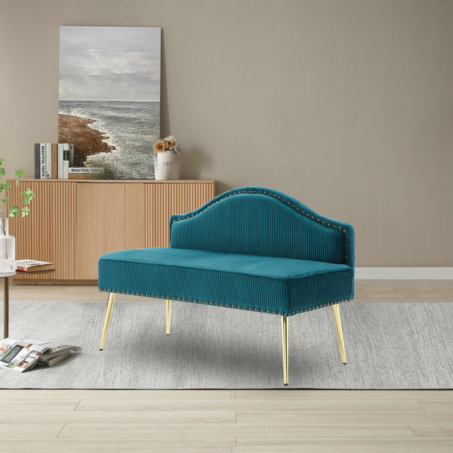 46.5" Width Modern Upholstered Pleated Velvet Loveseat Sofa Tufted Dining Bench Office Loveseat Couch Armless Mid-Century Settee Luxury 2 Seater Sofa with Golden Legs for Living Room Bedroom,Teal