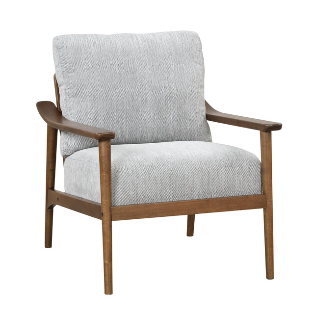 【EAT 3.17】Mid Century Modern Chair with Solid Wood Frame,Arm Chair with Vertical Slatted Back,Thick Pad Upholstered Accent Chair for Living Room, Brown
