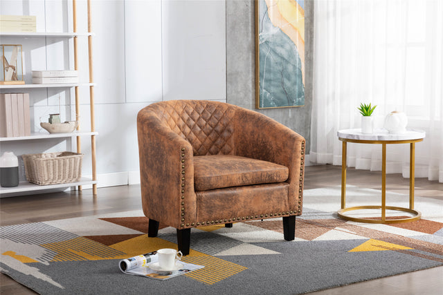 COOLMORE accent Barrel chair living room chair with nailheads and solid wood legs  Light  Coffee microfiber fabric