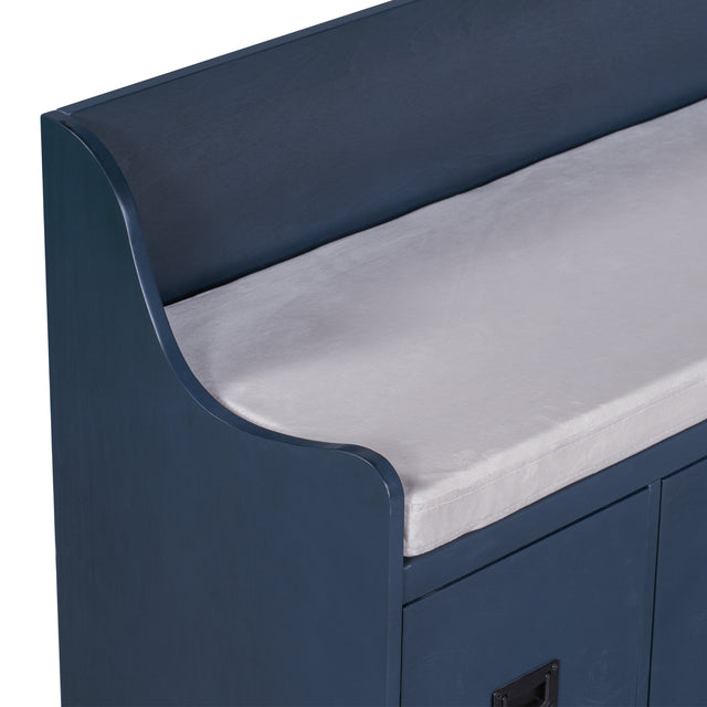 TREXM Movable Cushion Storage Bench with Drawers and Backrest for Entryway and Living Room（Antique Navy）