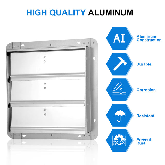 iPower 14-Inch Square Aluminum Automatic Gravity Shutter Louver Vent, Silver