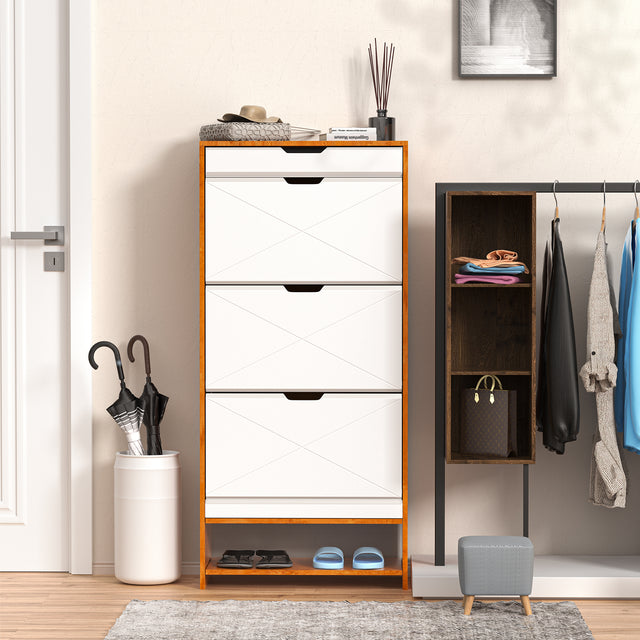 Shoe Cabinet with 3 Flip Drawers Wooden Shoe Cabinet Organizer with Adjustable Shelves Freestanding Shoe Rack Storage Cabinet for Entrance Hallway Living Room Bedroom