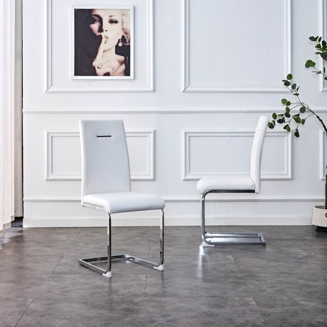 Modern Dining Chairs, PU Faux Leather High Back Upholstered Side Chair ，for Dining Room Kitchen Vanity Patio Club Guest Office Chair (Set of 2) (White+PU Leather)