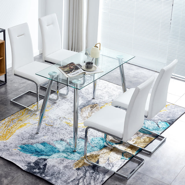 Modern Dining Chairs, PU Faux Leather High Back Upholstered Side Chair，for Dining Room Kitchen Vanity Patio Club Guest Office Chair (Set of 4) (White+PU Leather)