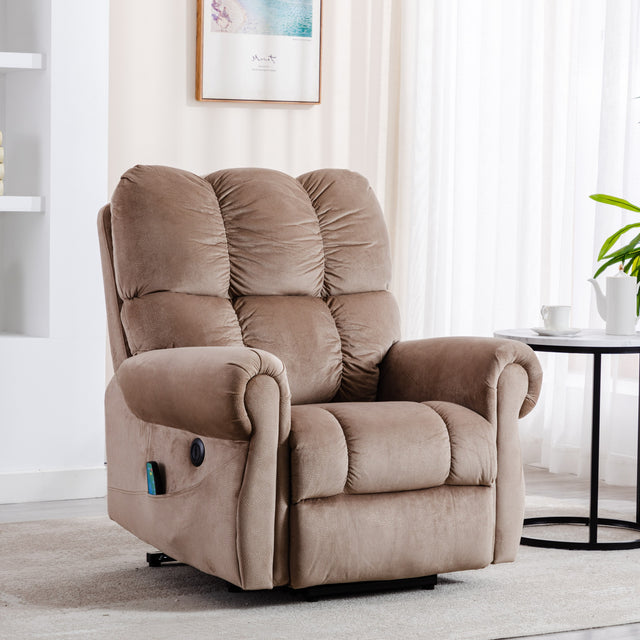 Electric lift recliner with heat therapy and massage, suitable for the elderly, heavy recliner, with modern padded arms and back, camel