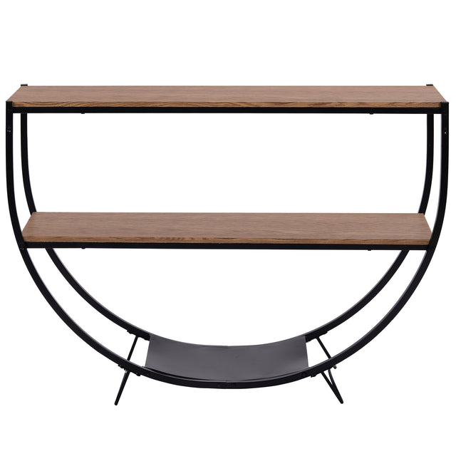 TREXM Rustic Industrial Design Demilune Shape Textured Metal Distressed Wood Console Table (Brown)