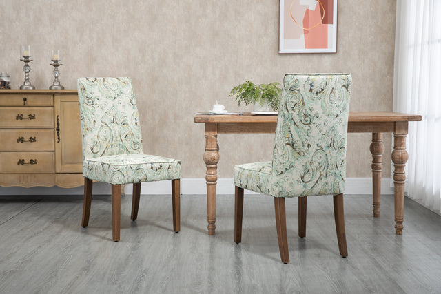Cover Removable Interchangeable and Washable Multi-color Blue Floral Fabric Upholstered Parsons Chair with Solid Wood Legs 2 PCS