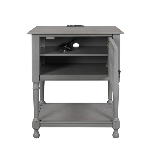 Versatile Nightstand with Two Built-in Shelves Cabinet and an Open Storage, USB Charging Design, Gray