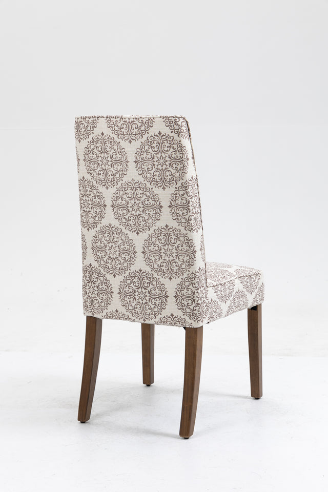 Cover Removable Interchangeable and Washable Coffee Medallion Fabric Upholstered Parsons Chair with Solid Wood Legs 2 PCS