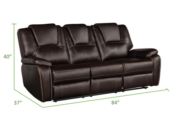 Hong Kong 2 Piece Power Reclining Sofa Set made with Faux Leather in Brown
