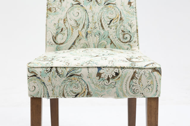 Cover Removable Interchangeable and Washable Multi-color Blue Floral Fabric Upholstered Parsons Chair with Solid Wood Legs 2 PCS