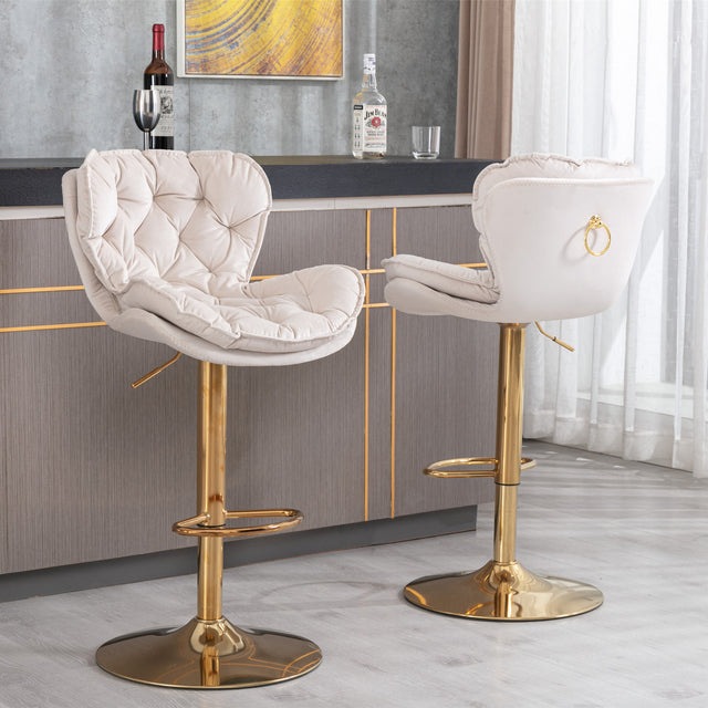 A&A Furniture,Swivel Bar Stools Set of 2, Velvet Counter Height Adjustable Barstools, Dining Bar Chairs Upholstered Modern Bar Stool for Kitchen Island, Cafe, Bar Counter, Dining Room（Beige)