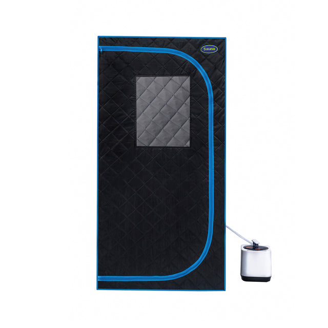Portable Black Full Size Steam Sauna tent–Personal Home Spa, with Steam Generator, Remote Control, Foldable Chair, PVC pipes. Easy to Install,fast heating, with FCC & UL Certification.