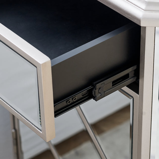 Champagne color mirror single pull single door small side cabinet, multi -function bedside cabinet