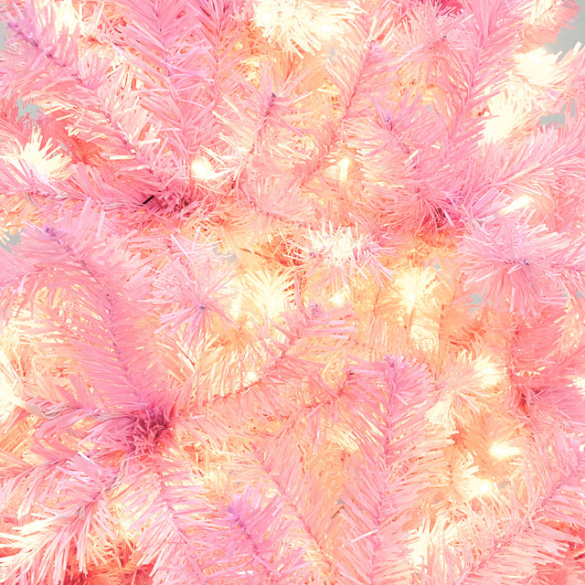 Pre-lit Artificial Christmas 2-Piece Set, Xmas Tree 5FT Pink Christmas Tree with 6 feet Garland X-mas