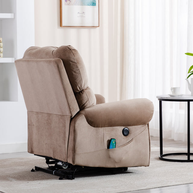 Electric lift recliner with heat therapy and massage, suitable for the elderly, heavy recliner, with modern padded arms and back, camel