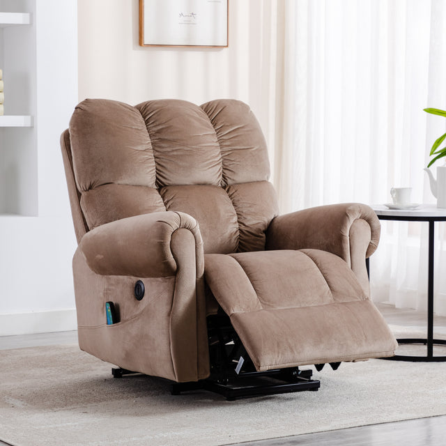 Electric lift recliner with heat therapy and massage, suitable for the elderly, heavy recliner, with modern padded arms and back, camel