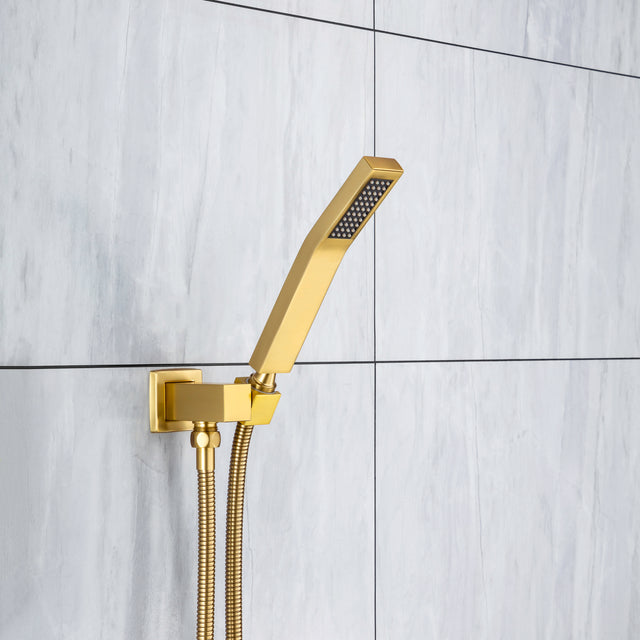 Rainfall 10 inch Shower System Bathroom Luxury Rain Mixer Silver Shower Combo Set Wall Mounted Shower Head Systems with High Pressure Head Hand Held Square Shower Head Polished Chrome Rough-in Valve