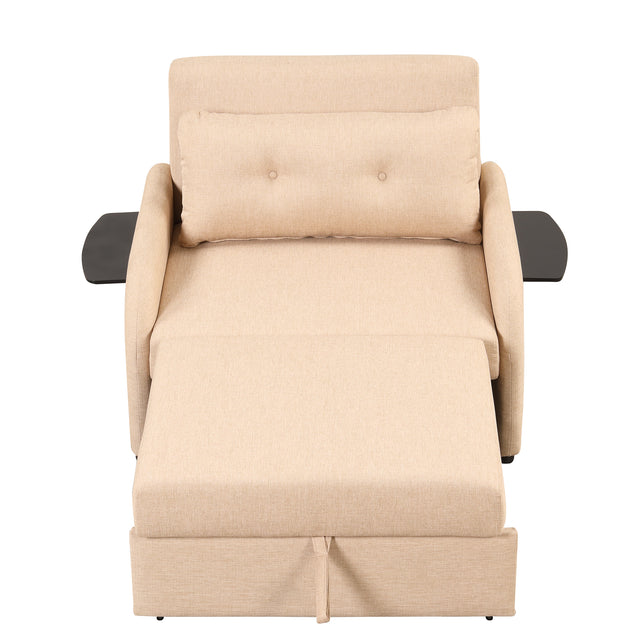 pull out sofa sleeper 3 in 1 with 2 wing table and usb charge for nap line fabric for living room recreation room Beige