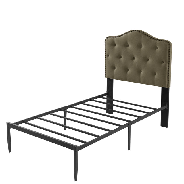 B113 Twin bed, Beautiful headboard with buttons  Strong iron frame with high temperature paint
