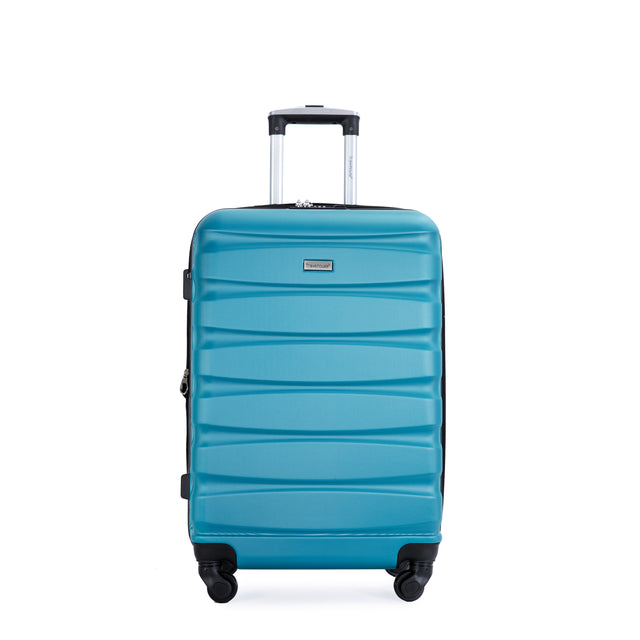 Expandable 3 Piece Luggage Sets ABS Lightweight Suitcase with Two Hooks, Spinner Wheels, TSA Lock, (20/24/28) Cyan