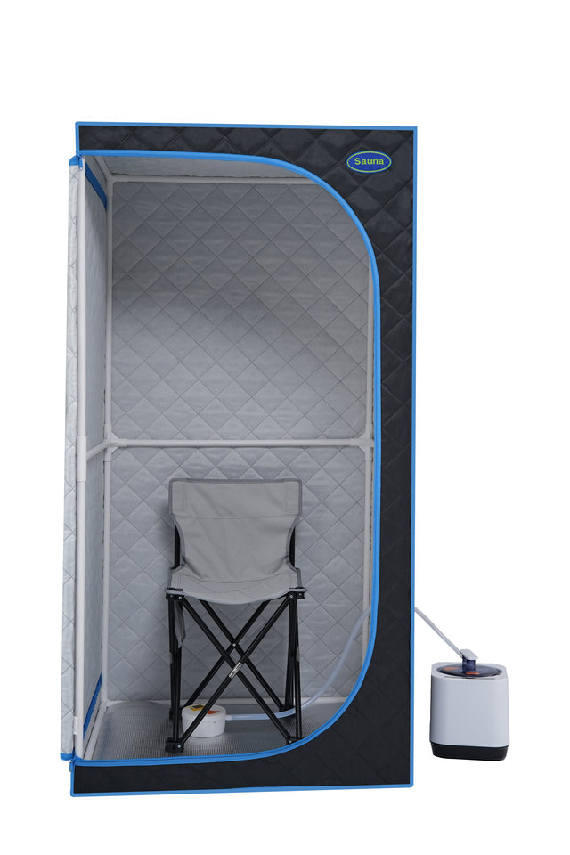 Portable Black Full Size Steam Sauna tent–Personal Home Spa, with Steam Generator, Remote Control, Foldable Chair, PVC pipes. Easy to Install,fast heating, with FCC & UL Certification.