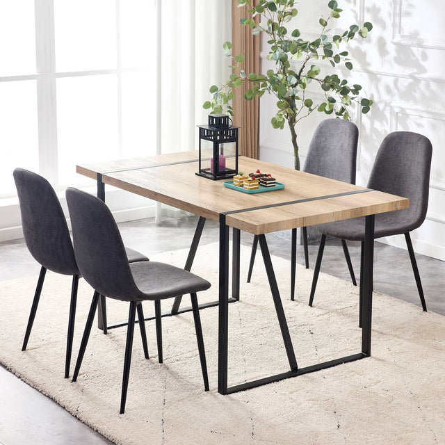 Dining Chairs Set of 4, Modern Mid-Century Style Dining Kitchen Room Upholstered Side Chairs， Accent Chairs with Soft Linen Fabric Cover Cushion Seat and Black Metal Legs，For Kitchen Lounge Farmhouse
