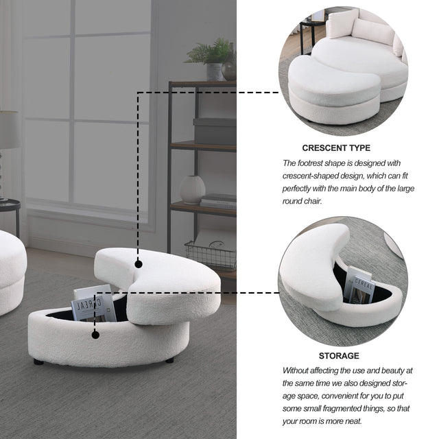 [Video] Welike Swivel Accent Barrel Modern Sofa Lounge Club Big Round Chair with Storage Ottoman Linen Fabric for Living Room Hotel with Pillows