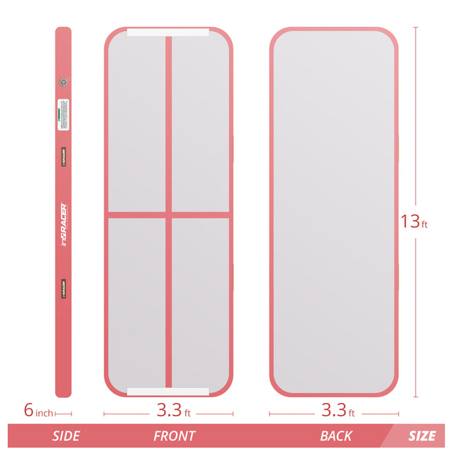 inQracer Gymnastics Mat Air Mats 13ft, Inflatable Tumbling Mat Tumble Track Air Floor with Electric Air Pump for Kids Home Use/Cheerleading/Gym/Outdoor/Yoga/Water Use, Pink