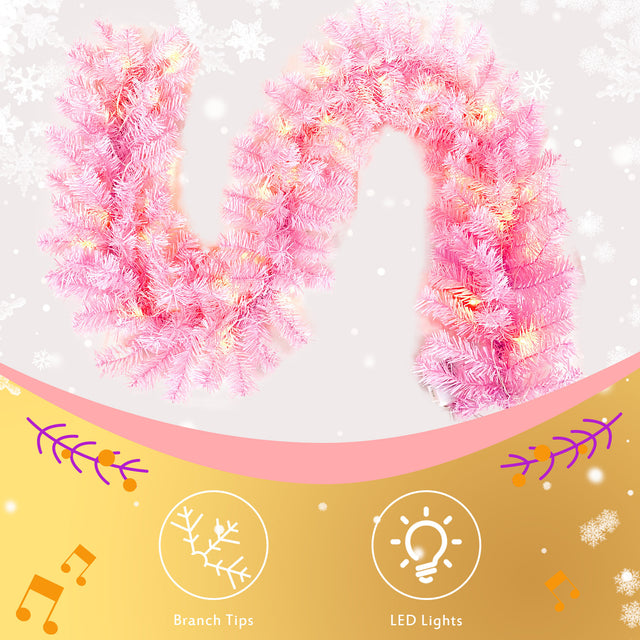 Pre-lit Artificial Christmas 2-Piece Set, Xmas Tree 5FT Pink Christmas Tree with 6 feet Garland X-mas