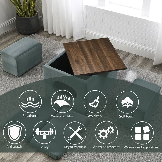[Video] Welike Waterproof, oil-proof, scratch-proof 25"W Modern design hollow storage ottoman, upholstery, coffee table, two small footstools, easy storage and wide use