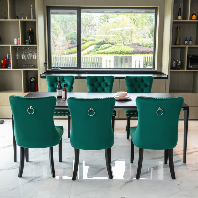 Nikki Collection Modern, High-end Tufted Solid Wood Contemporary Velvet Upholstered Dining Chair with Wood Legs Nailhead Trim 2-Pcs Set，Green, SW2001GN