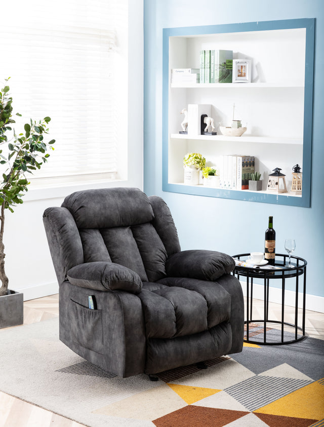 Massage Rocker Recliner with Heat and Vibration, Manual Rocking Recliner Chair with Vibrating Massage, Comfy Padded Overstuffed Recliner Soft Fabric Heated Recliner (Grey)