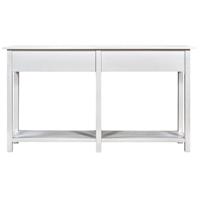 TREXM Rustic Brushed Texture Entryway Table Console Table with Drawer and Bottom Shelf for Living Room（Ivory White）