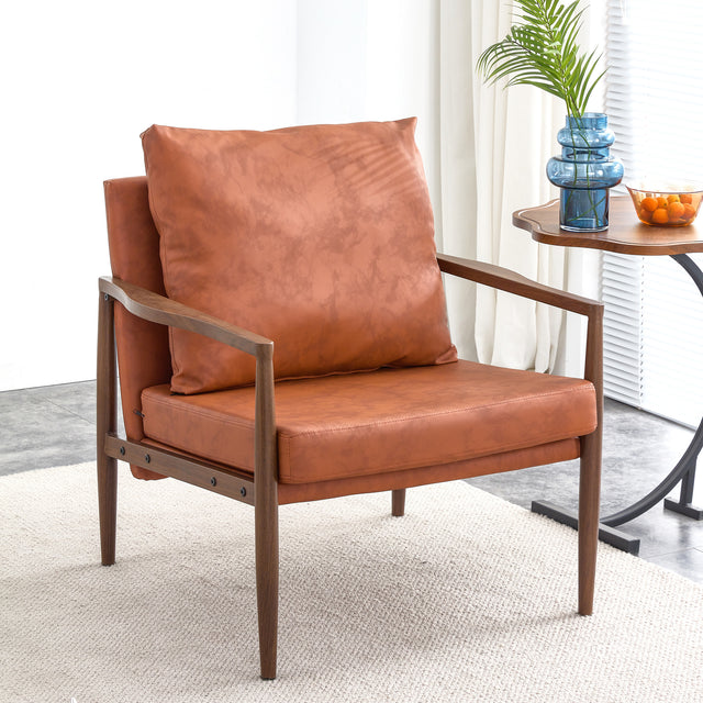 Sofa Chair Set of 2.PU Leather Accent Arm Chair Mid Century Modern Upholstered Armchair with Imitation solid wood Walnut color Metal Frame Extra-Thick Padded Backrest and Seat Cushion Sofa Chairs