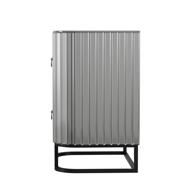 Mirrored Nightstand, Mirrored Bedside Table, Grey End Table for Bedroom, Living Room (Black Iron Frame)