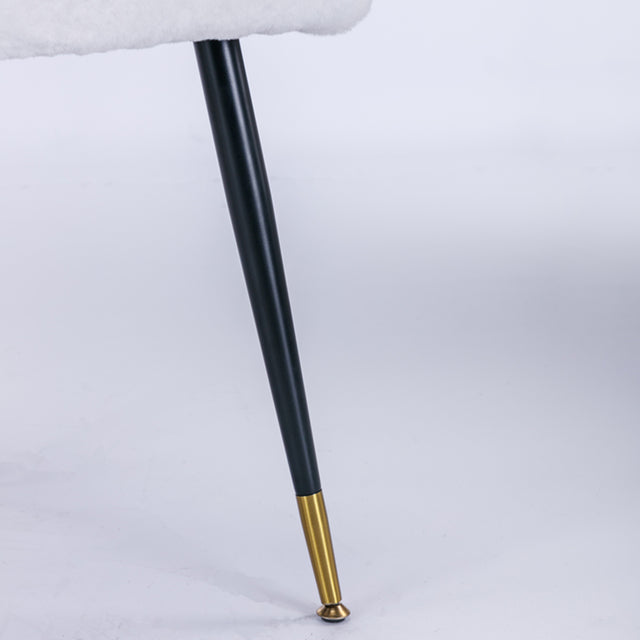 A&A Furniture,Akoya Collection Modern | Contemporary Rabbit Fur Fibre Upholstered Dining Chair with Nailheads and Gold Tipped Black Metal Legs, Cream White，Set of 2