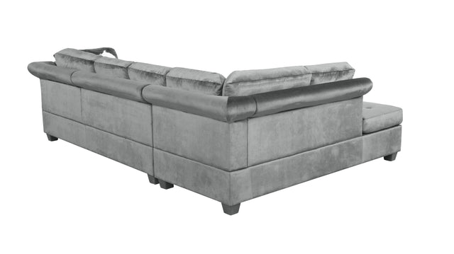 Omega L-Shaped Sectional with Ottoman in Gray Finished with Velvet Fabric