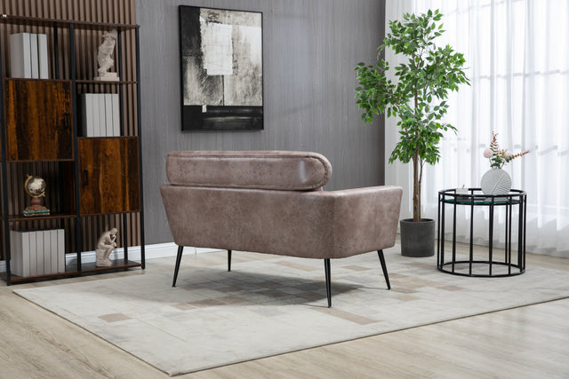 51"W Classical Loveseat Small Sofa Small Mini Room Couch Two-Seater Sofa With 2 Throw Pillows Black Metal Legs for Small Space Office Studio Apartment Bedroom, Taupe Bronzing Suede