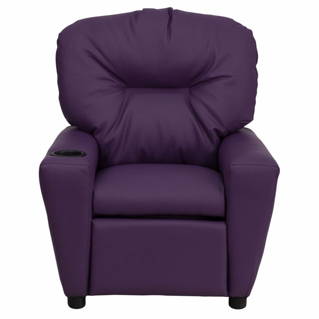 Contemporary Purple Vinyl Kids Recliner with Cup Holder