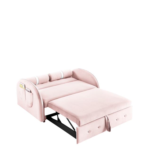 Modern 55.5" Pull Out Sleep Sofa Bed 2 Seater Loveseats Sofa Couch with side pockets, Adjsutable Backrest and Lumbar Pillows for Apartment Office Living Room