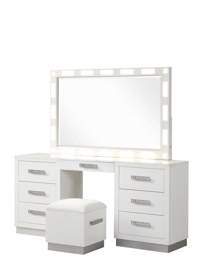 Coco King 6 Pc Vanity LED Bedroom Set made with Wood in Milky White