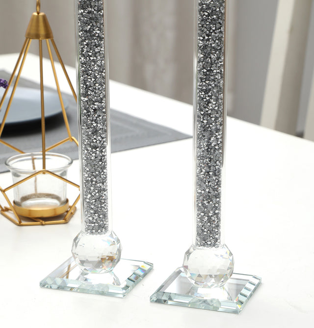 Ambrose Exquisite 2 Piece Candle Holders in Silver (Gift Box Included)